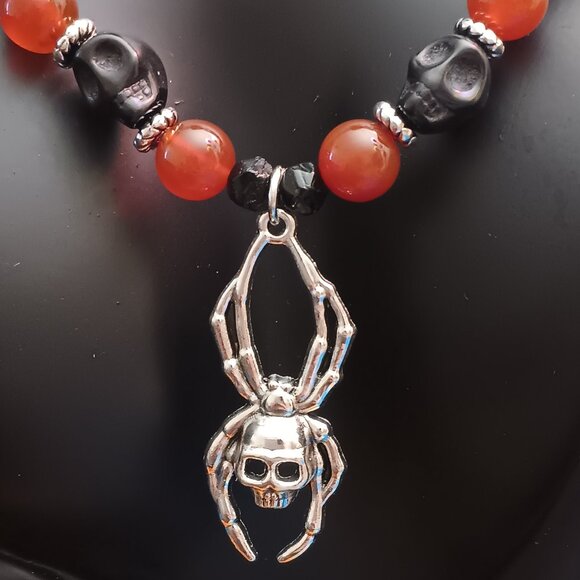 Handmade Spider Skull Carnelian Jewelry Set - Picture 5 of 8